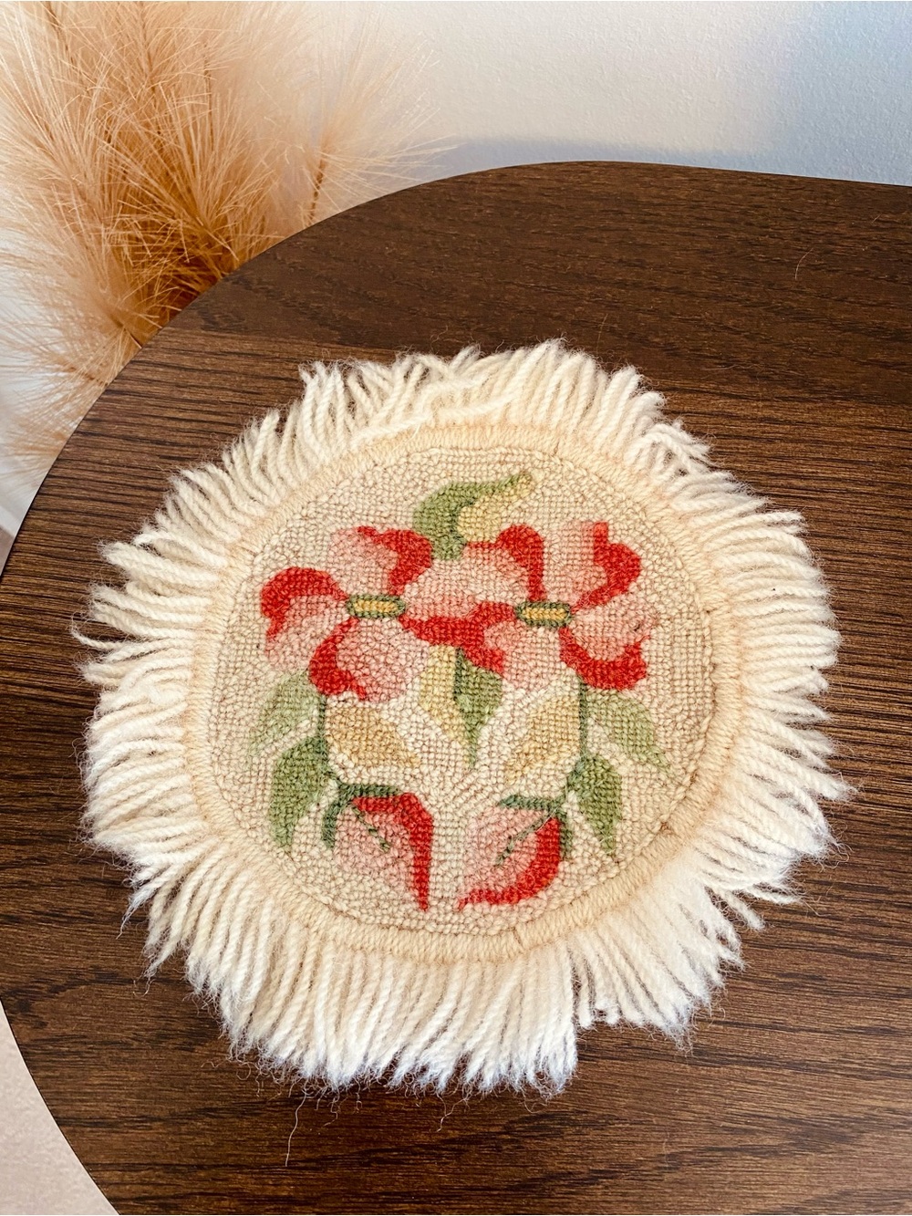 Hand Hooked Floral Wool Round Dual Sided Dollhouse Rug